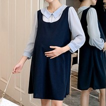 임산부 카라 베이직 페이크 투피스 긴소매 원피스