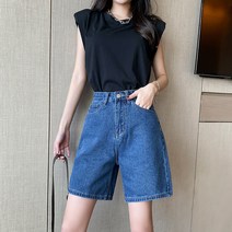 여성용 마켓에이 하이웨이스트 버뮤다 데님팬츠