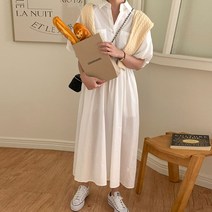 보리맘 퍼프 셔츠 반팔 카라 롱 임산부 원피스 S863