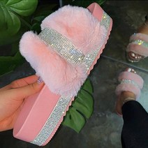 더플로우 여성용 블링블링 빛나는 개성만점 털슬리퍼