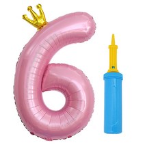 제이벌룬 은박 왕관 숫자풍선 대 6 + 손펌프세트, 핑크(풍선), 블루(손펌프), 1세트