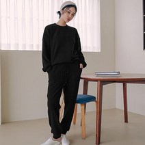 파란 여성용 스탠다드 골지 맨투맨 상하의 세트