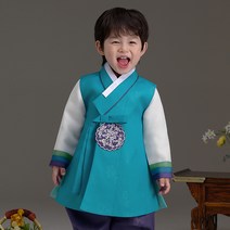 더예한복 남아용 세준하늘 한복 저고리 + 바지 + 쾌자 세트 583