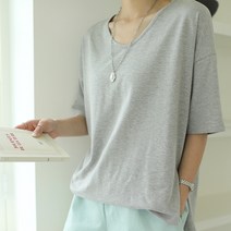 빼빼 여성용 U넥 언발슬릿 레이어링 모달 반팔티