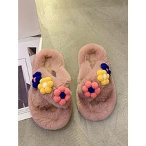세상 사람들 시선집중 따뜻하고 고급진 동글동글 귀여운 꽃무늬 오픈토 슬리퍼