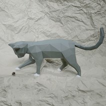 3D 동물 페이퍼 크래프트 입체 종이 접기 인형 모형 장식품 DIY 인테리어 소품 만들기, 그레이 고양이