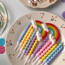 /국내배송/꽈배기 물결초 마카롱/레인보우/보라 롱/쇼츠 레터링 생일 케이크 생일초 대량구매 1팩/10팩/24팩, 긴물결, 10팩(6개입)
