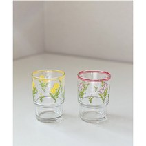 레트로 플라워 유리컵 빈티지 감성 유리컵 꽃무늬 컵, 레드