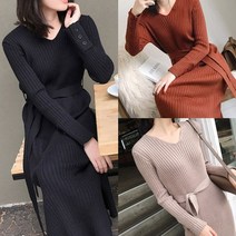 롱 원피스 허리끈 리본 드레스 슬림핏 원피스 _ 7501209EA