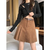 여성 코듀로이 스커트 골덴 치마 하이 웨이스트 A 라인 코듀이 가을 ​​커피