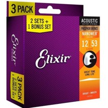 Elixir 엘릭서 3팩 통기타 스트링 80/20브론즈 포스포브론즈 011 012 (선택), 3팩 포스포브론즈 012-053