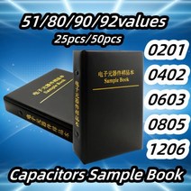 캐패시터 SMD 커패시터 샘플 북 칩 분류 팩 커패시터 키트 0201 0402 0603 0805 1206 51 80 90 92 값 25 50 개 15 empt, CHINA, 15 empty pages, 1개