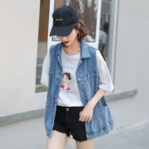 WH-NJP 여성 빅사이즈 오버핏 청조끼 데님 베스트 여름 민소매 청조끼 DMC237