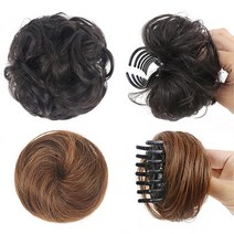 볼륨 똥머리 당고머리 올림머리 부분가발 가발집게핀 가발핀, 1개, 02.곱슬머리-블랙