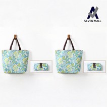 1+1 세븐몰 옥스퍼드 패턴 장바구니 포켓장바구니 마트가방 시장가방 폴딩백 똑딱이장바구니, 블루
