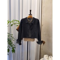 [가을신상 무배] 리라이 심플 원포켓 흑청 크롭 청남방