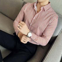 스프라이트셔츠 남방 레드 스트라이프 셔츠 60대아빠옷 티 니트 가을 긴팔 옥스포드 카라 캐주얼 링클프리 정장 와이셔츠 여름 자켓