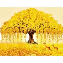 지산 DIY 보석십자수 (캔버스형) 50x40cm, AD33 황금나무2