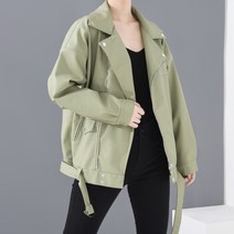 EAM 2021 봄 블랙 PU 가죽 느슨한 턴다운 칼라 지퍼 패션 새로운 여성 와일드 자켓 LA938
