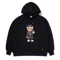 [천삼백케이] [스티그마] EMB COMPTON BEAR OVERSIZED HEAVY SWEAT HOODIE BLACK