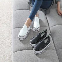 여자 큐빅 통굽슬립온 여성 패션 발볼넓은 족저근막염 신발