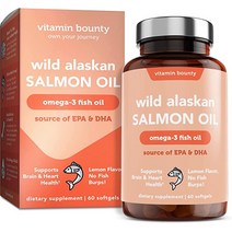 야생 알래스카 연어의 오메가 3 피쉬 오일 2000mg EPA DHA 및 오메가 3가 풍부하고 강력한 항산화제 두뇌 및 심장 건강 소포트 레몬 맛 비타민 영양 소프트젤, 60정