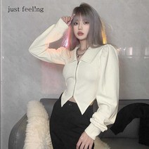 just feel!ng 빈티지 언프골지 긴팔T셔츠 지퍼 슬림핏 셔츠 봄가을 빅사이즈셔츠 블라우스 여성의류