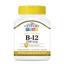 21세기센트리 퀵 디졸브 비타민 B-12 2500mcg 체리 서브링구얼 타블렛, 110개입, 1개, 110정