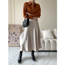 DFMEI 여성 새틴 미디 스커트
