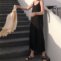 쭈글이원피스 뚱뚱한 빅사이즈 여성 봄옷 드롭 드레이프 소프트스타일 하프기장 끈나시 슬립 2548824142