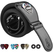 Lekato lgs-2베이스 기타 스트랩 6 조절 가능한 소가죽 어쿠스틱 일렉트릭베이스 스트랩 기타 벨트 기타 부품 액세서리, 검은색