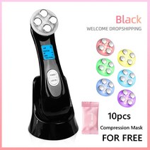 뷰티디바이스5In 1 RF EMS 미세 전류 뷰티 페이셜 LED 광자 리프팅 메조테라피 안티 에이징 스킨 리주버네, 01 Black without box, [01] Black without box