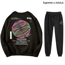 [당일출고] 슈프림 남여공용 오버핏 맨투맨 + 조거팬츠 트레이닝복 상하의 세트 오션 커플룩 운동복