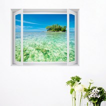 꾸밈데코_창문모양시트지_한여름날의바다여행(중형)(cy571)_포인트시트지창문모양시트지벽장식시트그림창문액자, C타입엘레강스골드