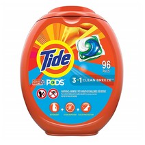 타이드 포즈 캡슐 세제 96입 3 in 1 클린 브리즈 Tide PODS Laundry Detergent Liquid Pacs Clean Breeze Scent HE Compatible 96 Count (Packaging May Vary), 1set