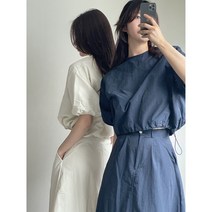 메르 바스락 투피스 코디 - 오버핏 여성 트렌디 크롭 스트링셔츠