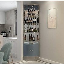 북유럽 양주장 골드 엔틱 양주 코너 장식장 위스키 진열장, 실버화이트(유리문+그레이캐비닛+라이트포함)