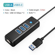 usb허브 c타입허브 호환 ORICO-USB 3.0 c형 허브 RJ45 1000Mbps 이더넷 Lan 어댑터 기가비트 네트워크 카드, 01 USBA 15cm 3USB3.0 BK