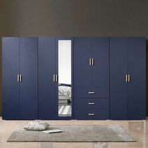 가이온 시에나 3200 3단서랍 거울도어 장롱 옷장 이불장 세트, 네이비