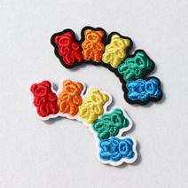 플라이쿱 열접착식 무지개 곰돌이 자수패치 와펜 세트 2개입, 블랙(2개입)