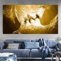 서양화 작품 선물 유명화가 캔버스 hd 인화 사진 1 pcs 벽 블랙 러브 키스 추상, 70x140cm 프레임 없음, 노랑, 협력사