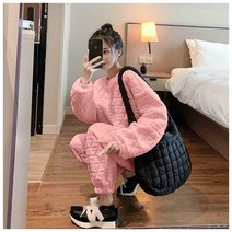 여성 투피스 트레이닝 세트 깔깔이 패딩 맨투맨 바지 누빔 편한 세트 데일리 캐주얼