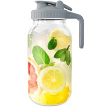 메이슨 병 피처 푸어 스파우트 핸들 뚜껑 포함 946.4ml(32온스) 두꺼운 유리 저그 콜드 브루 커피 아이스 음료 주스 레모네이드 썬티 과일 용기508858, 64oz