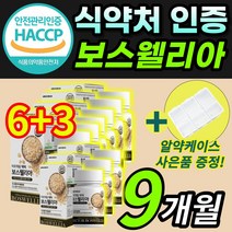 식약처 인증 인도산 보스웰리아 보스엘리아 보수엘리아 보수웰리아 보셀리아 분말 가루 알약 정 타입 AKBA KBA 함유 치커리 우슬 초록입홍합 함유 / 알약 케이스증정, 9개월 / (6+3)