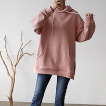 아이에스 여성 루즈핏 면 기본 기모 무지 쭈리 캐주얼 옆트임 후드 티셔츠 4컬러 가을 겨울