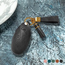 카프트 아이오닉6 키케이스 가죽 스마트 키홀더 키링, 블랙+골드, 양면각인, 테슬추가안함