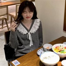 여자 가디건 핸드메이드 귀여운 수제 레이스 칼라 니트 스웨터