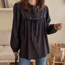 로로텐 리본 셔링 블라우스 헨리넥 여성 빅사이즈