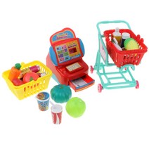 가상 놀이 슈퍼마켓 세트 손수레와 음식 교육 장난감 세트를 가진 금전 등록기 Playset
