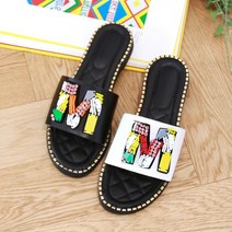 여자 귀여운 비즈 슬리퍼 여름 외출 신발 낮은굽 슈즈 예쁜여성슬리퍼 사무실용슬리퍼 편한슬리퍼